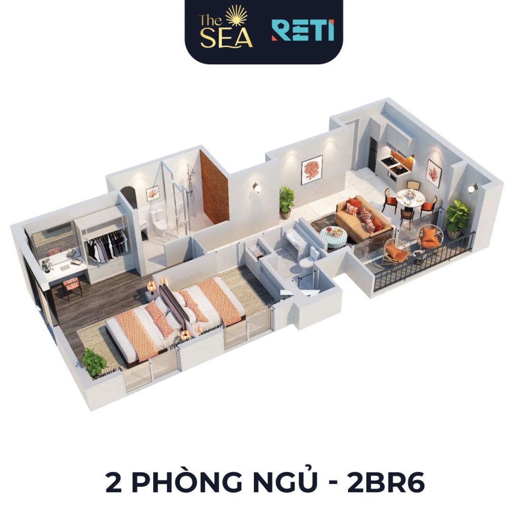 Layout 3D của căn hộ The Sea Hillside Phú Quốc 6
