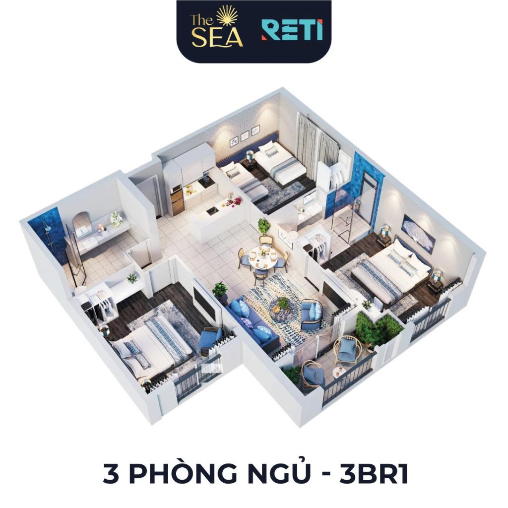 Layout 3D của căn hộ The Sea Hillside Phú Quốc 5