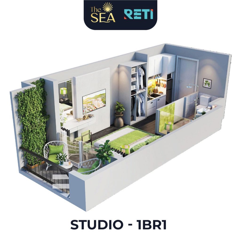 Layout 3D của căn hộ The Sea Hillside Phú Quốc 2