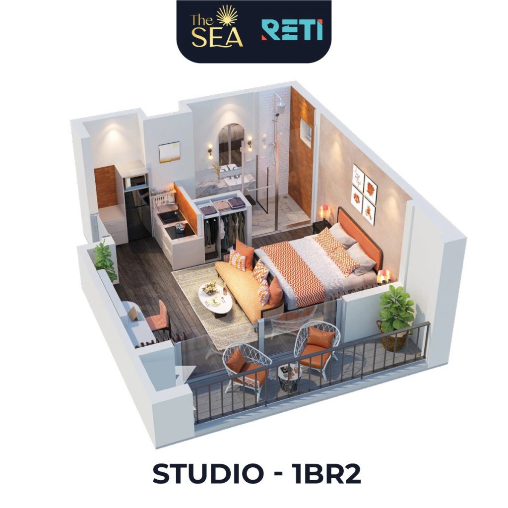 Layout 3D của căn hộ The Sea Hillside Phú Quốc 3