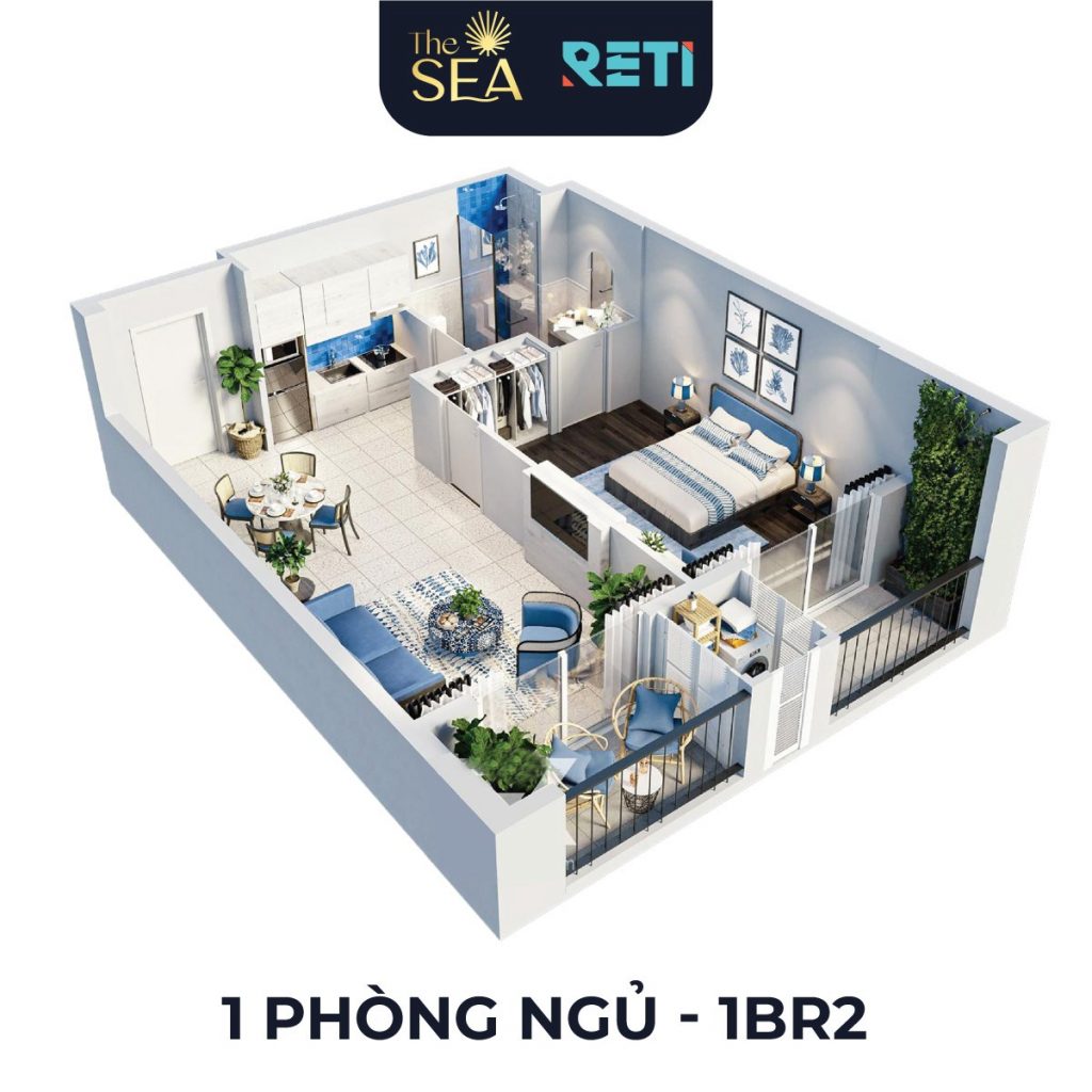 Layout 3D của căn hộ The Sea Hillside Phú Quốc 1