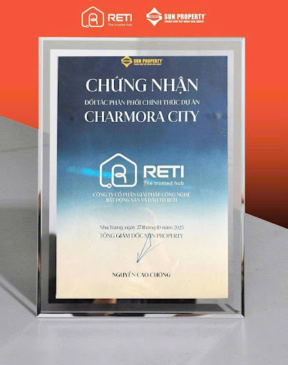 RETI nhận chứng nhận là đối tác phân phối chính thức dự án Charmora City